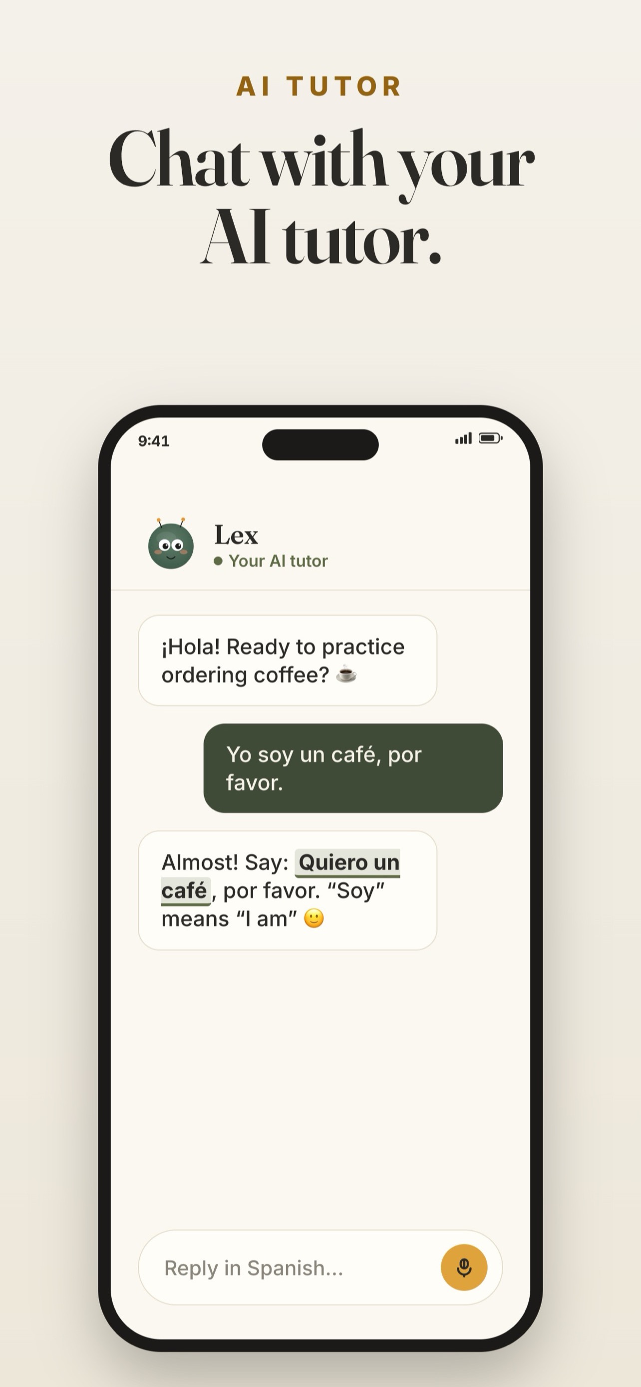 Chat with your AI tutor in real conversation scenarios