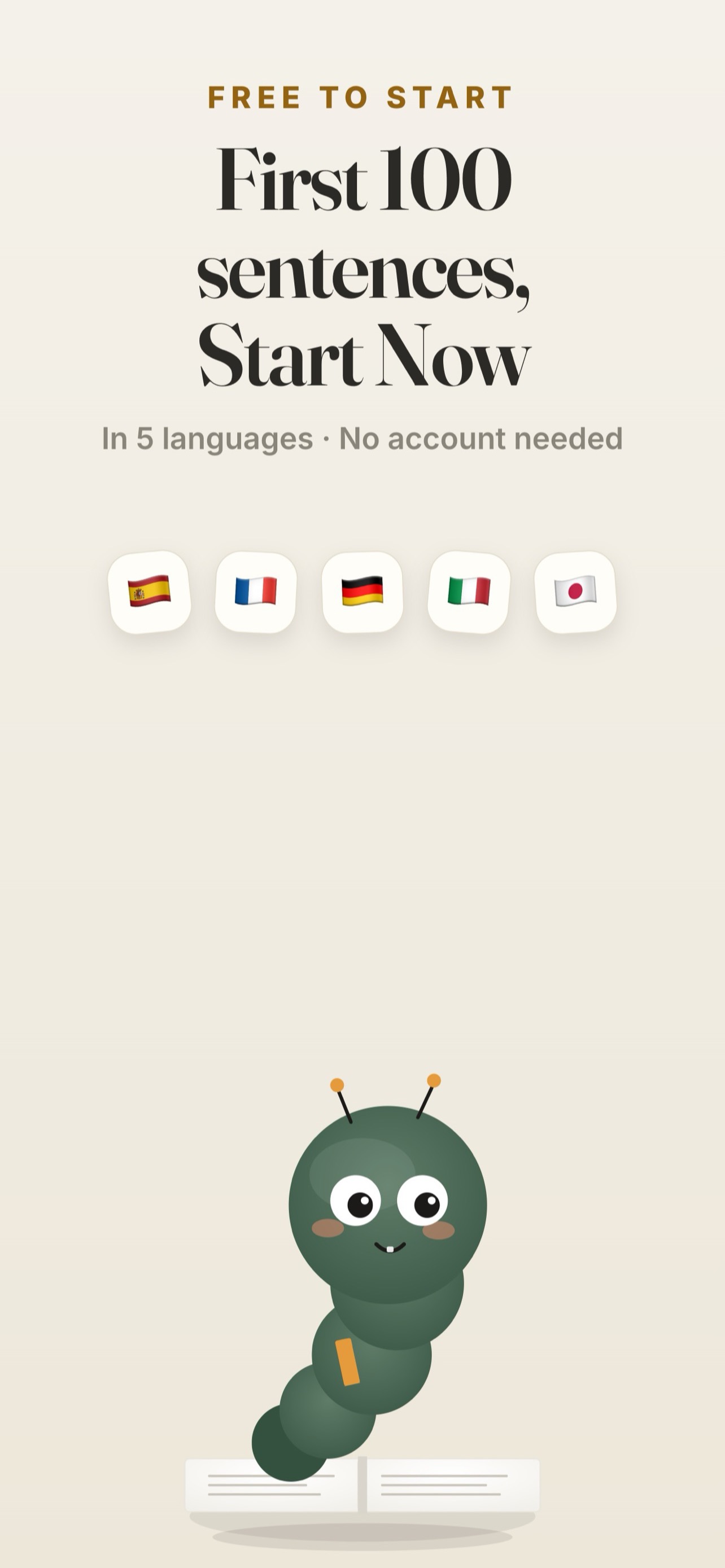 First 100 sentences, free to start — in five languages, no account needed